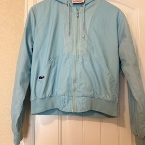 Vintage 90s Alligator Lacoste Logo Hooded Windbreaker Jacket Pastel Blue Terry L
